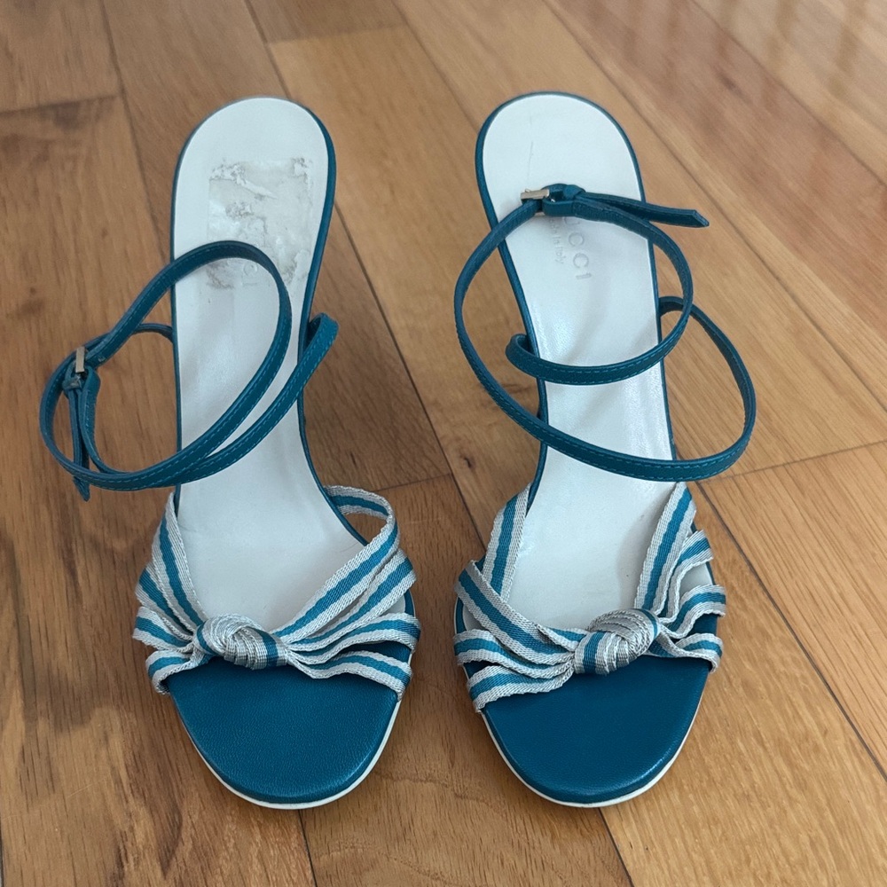 Gucci Teal and White Strappy Heels
